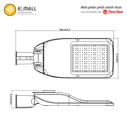 kích thước đèn đường led csd12 120w