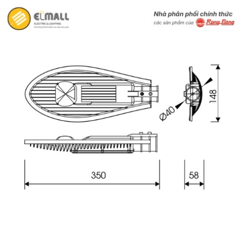 kích thước đèn đường led csd02 30w