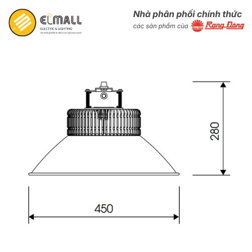 kích thước đèn higbay rạng đông hb02 150w